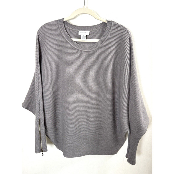 Carmen Marc Valvo Sweaters - Carmen Marc Valvo Gray Knit Dolman Sweater Quiet Luxury Old Money Minimalist S